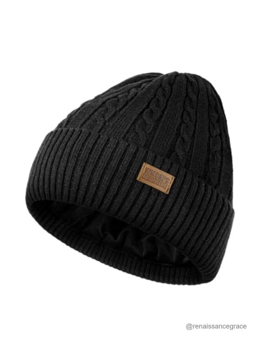 Fleece Lined Cable Knit Beanie Warm Winter Twist Hat Unisex